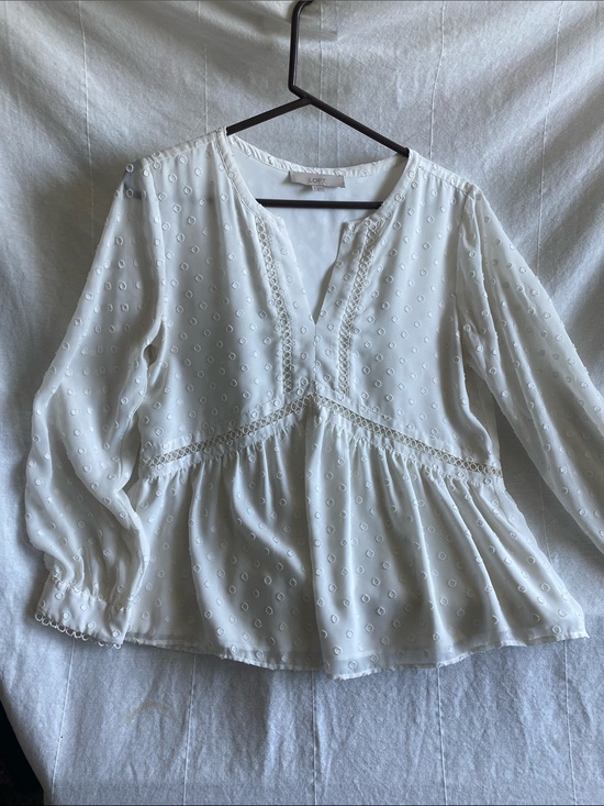 LOFT Tops - LOFT White Swiss Dot Peasant Blouse with Lace Trim